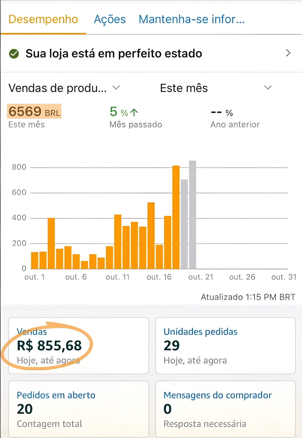 Aluno AME: R$ 6.569 em vendas no mês e R$ 855,68 no dia